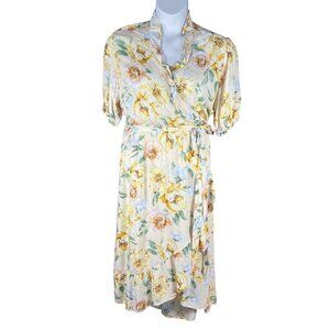 Old Navy Womens XL Yellow Floral Wrap Midi Dress Ruffle Bloomcore Cottagecore